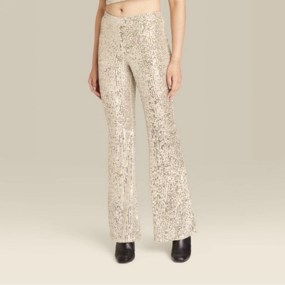 Wild Fable beige/ silver sequin flares